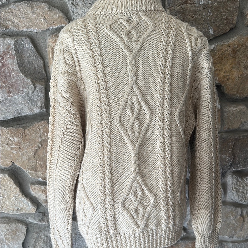 Thick Cable Knit Sweater With Patchwork Design - image 5